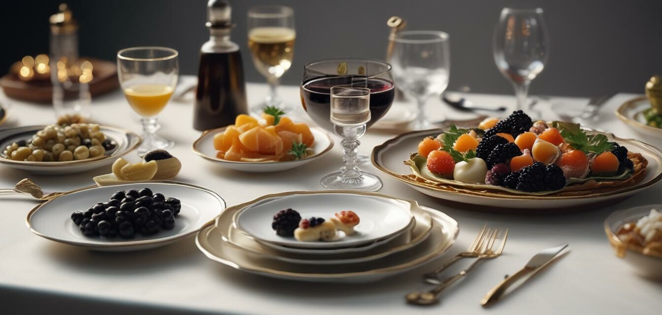 Elegant caviar table setting and serving accessories